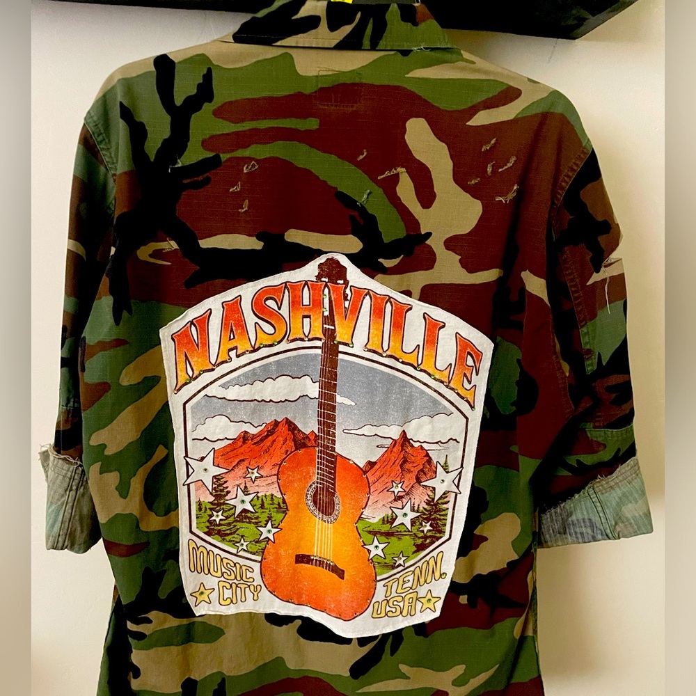 CAMO Military Woodland NASHVILLE Jacket Repurposed Distressed